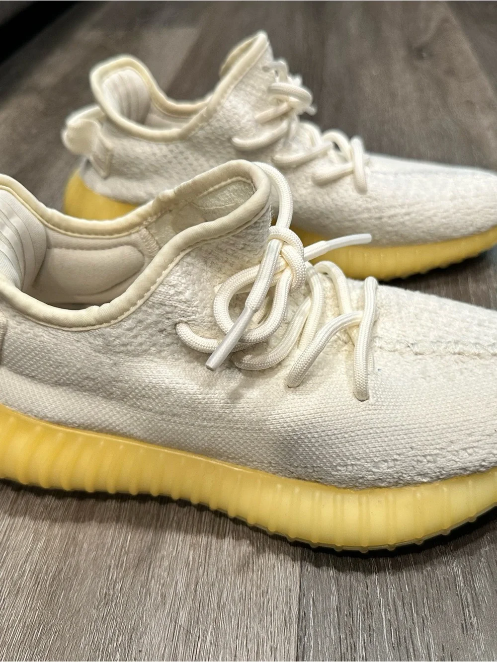 Yeezy Cream Knit Athletic Sneakers with Yellow Sole Boys Size 5